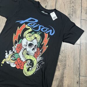 Poison T-Shirt‎ Mens Small Black Skull Snake Rose Band Graphic Tattoo Retro NEW